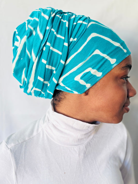 Turquoise Lines Jersey Hijab (Slim)