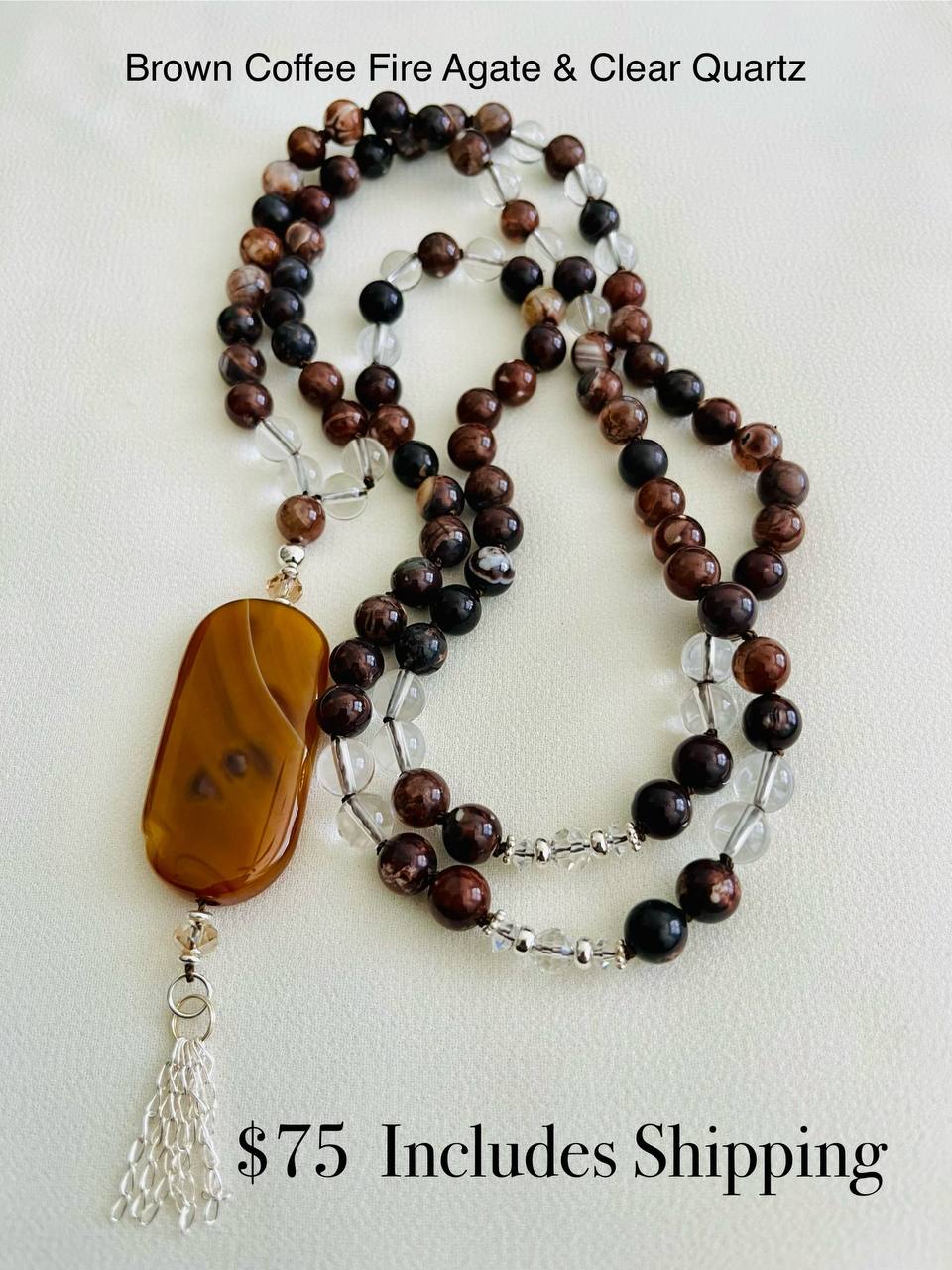 Brown Coffee Fire Agate Gemstone Hand-Beaded Tasbih