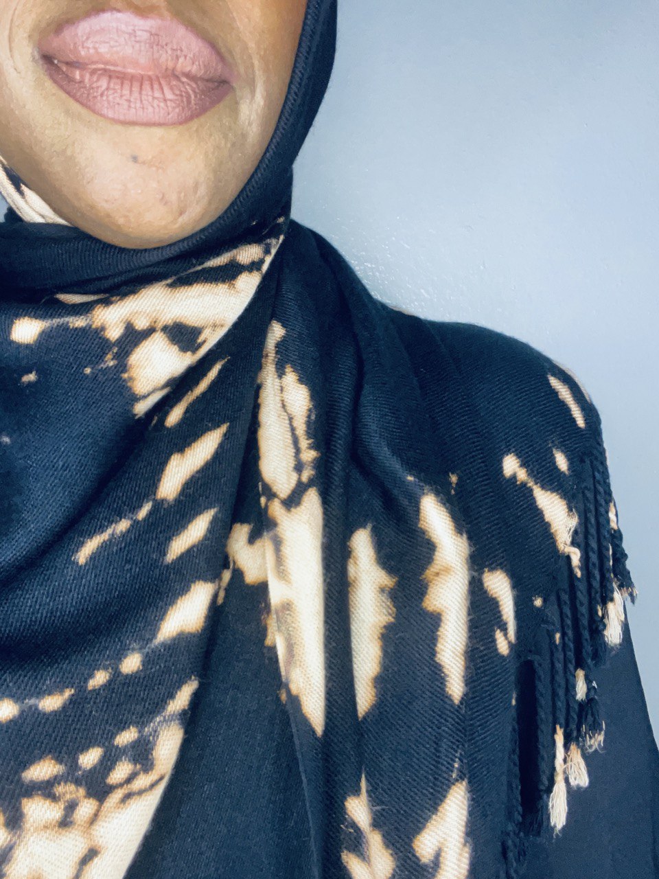 Abstract Black Hand Dyed Pashmina Hijab